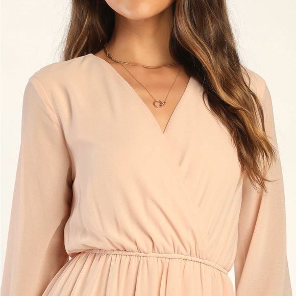 NWT LULU'S Wondrous Water Lilies Blush Pink Long SleeveMaxi Dress With Leg Slit - Picture 8 of 9